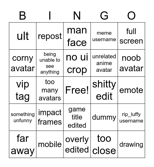 Untitled Bingo Card
