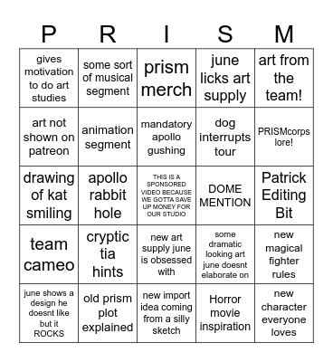 PRISM sketchbook bingo! Bingo Card