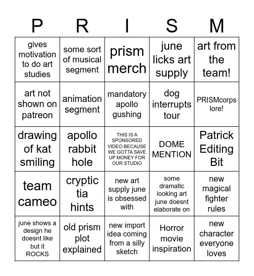 PRISM sketchbook bingo! Bingo Card