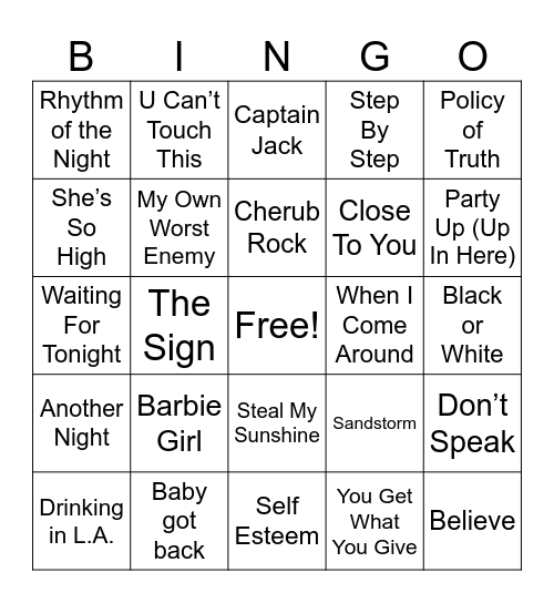 90s Bingo Card