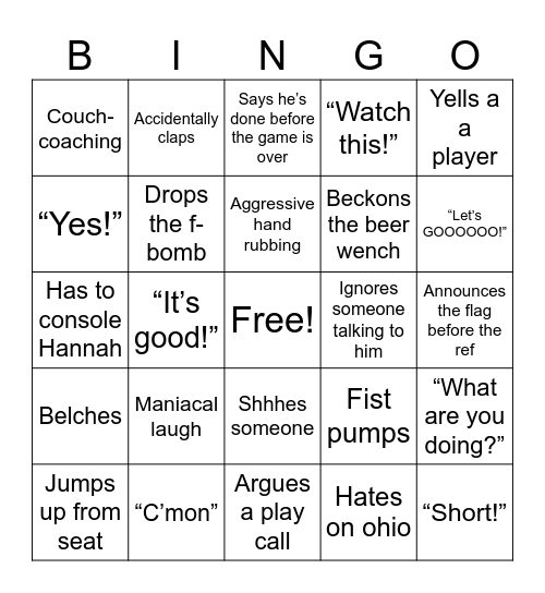Football with Corey Bingo Card
