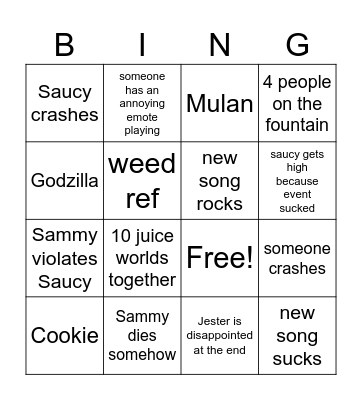 Fortnite event bingo Card