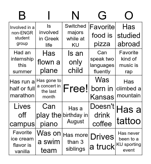 SELF BINGO! Bingo Card