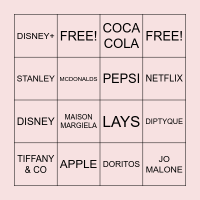 GUESS THE BRANDS Bingo Card