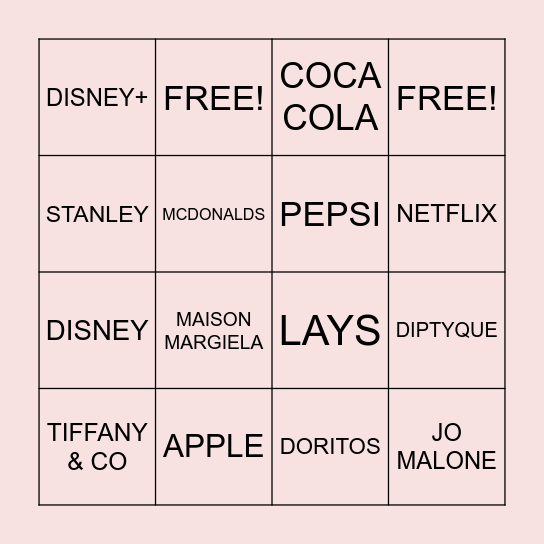 GUESS THE BRANDS Bingo Card