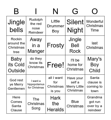 Christmas Carol Bingo Card