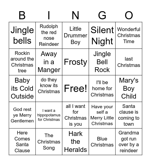 Christmas Carol Bingo Card