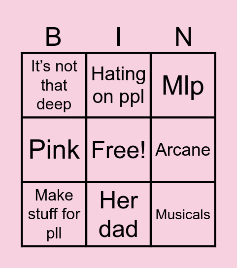 Rylee Bingo Card