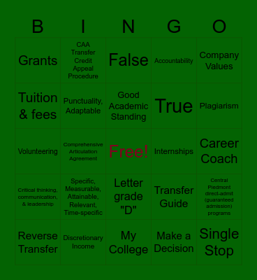Final Exam Review Bingo Card