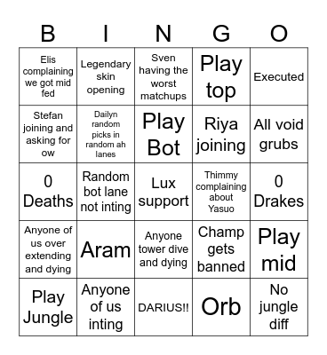League Bingo Card