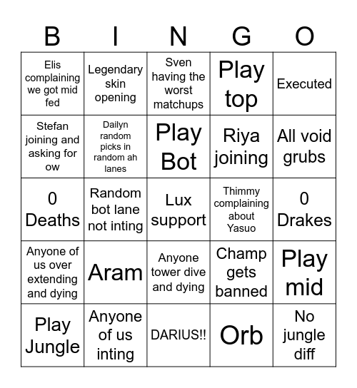 League Bingo Card