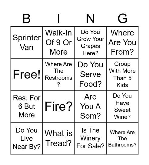 Guests Say The Darndest Things Bingo Card