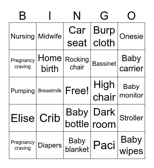 Baby R Bingo Card