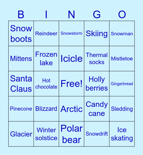 Winter Themed bingaur Bingo Card