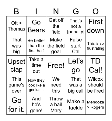 Football Bingo Card