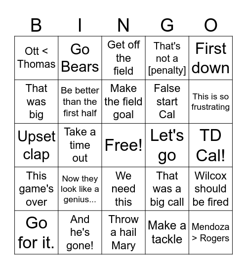 Football Bingo Card