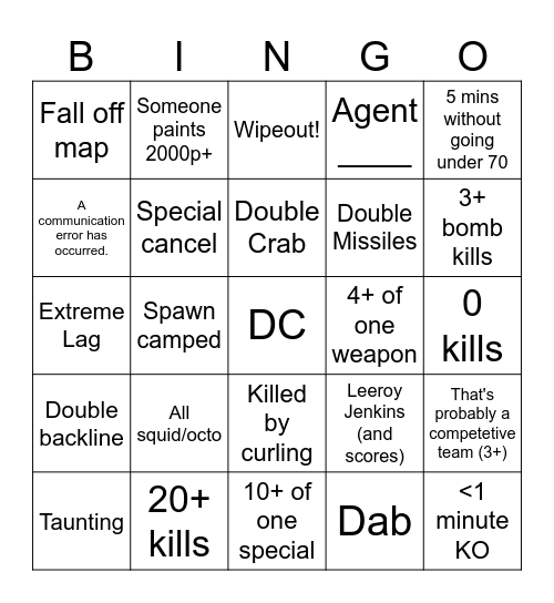 splatoon 3 anarchy bingo Card