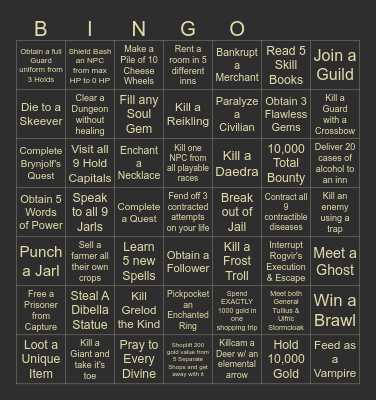 Skyrim Randomizer Bingo Card
