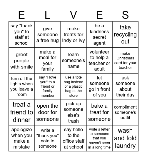 Good Deeds Bingo Card