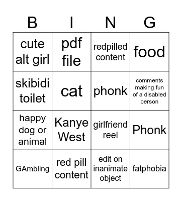 INSTAGRAM REELS Bingo Card