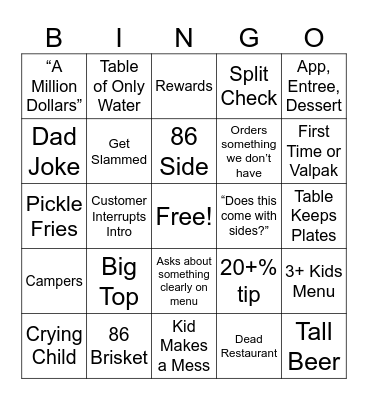 Server Bingo Card