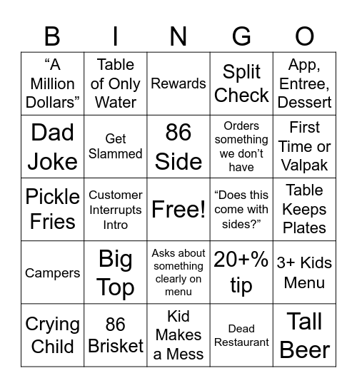 Server Bingo Card