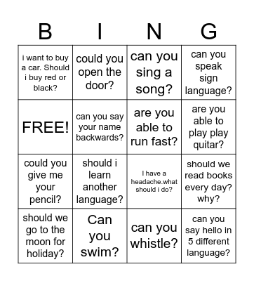 MODALS BINGO Card