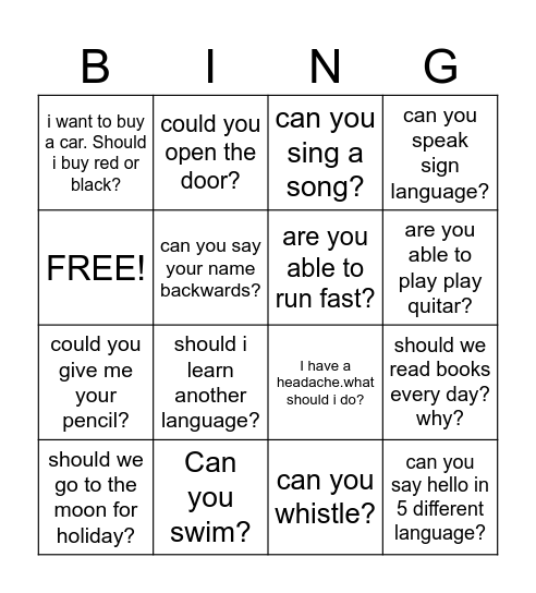 MODALS BINGO Card