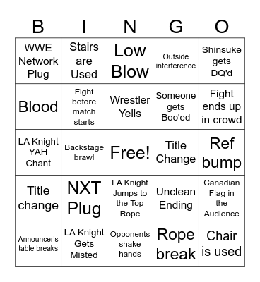 WWE Survivor Series: LA Knight v Shinsuke Bingo Card