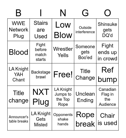 WWE Survivor Series: LA Knight v Shinsuke Bingo Card