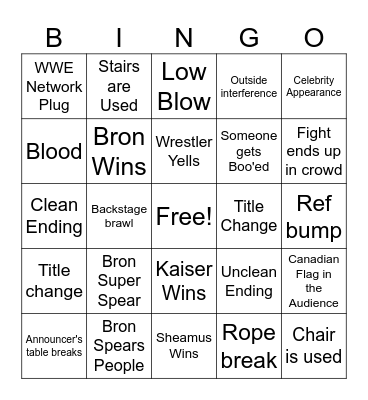 WWE Survivor Series: Bron v Kaiser v Sheamus Bingo Card
