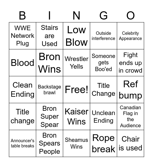 WWE Survivor Series: Bron v Kaiser v Sheamus Bingo Card