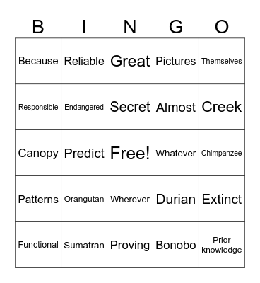Fifth Grade Bingo Card