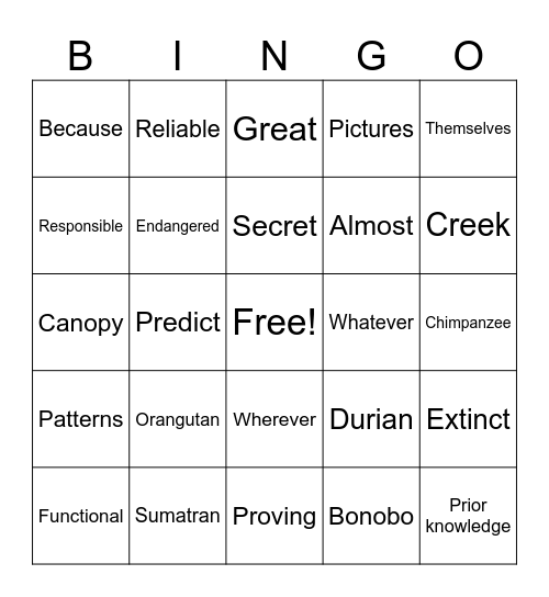 Fifth Grade Bingo Card