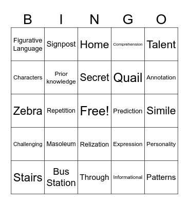 Middle School Bingo Card