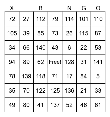12x12 Multiplication Bingo Card