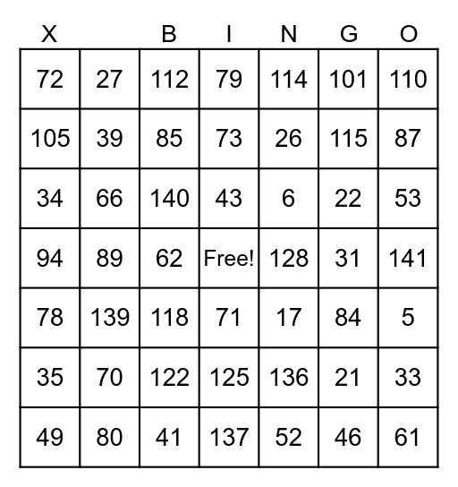 12x12 Multiplication Bingo Card