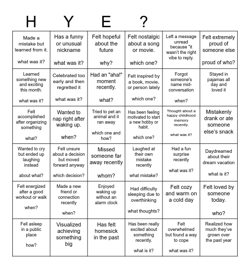 HAVE YOU EVER? Bingo Card