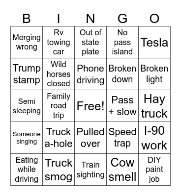 Seattle -> Spokane Driving Bingo Card