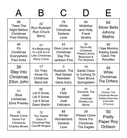 CHRISTMAS SONGS BINGO 2024 Bingo Card