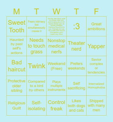 Sunday Kinnie Bingo (There is no work week) Bingo Card