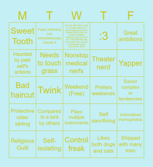 Sunday Kinnie Bingo (There is no work week) Bingo Card