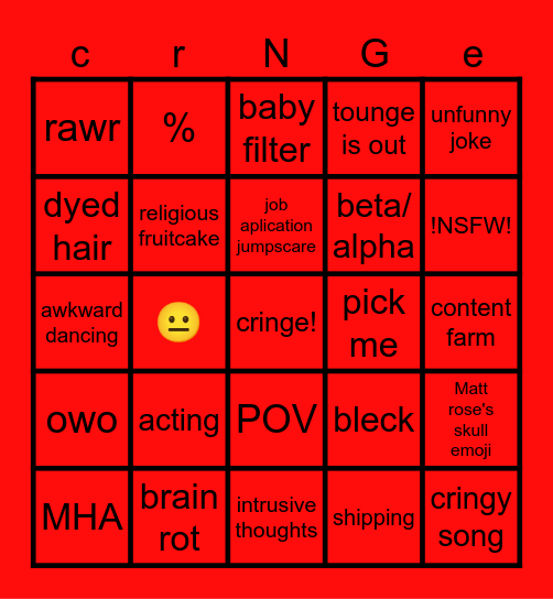 cringe Bingo Card