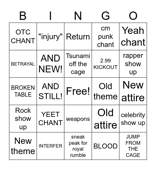 BIG THREE BINGO CARD Bingo Card