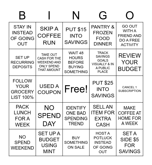 BUDGET BINGO Card