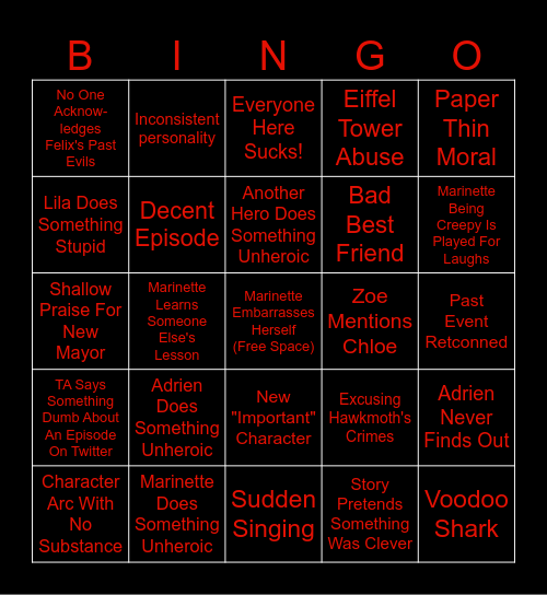 Miraculous S6 Bingo Card