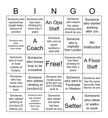 Junction Bingo Card