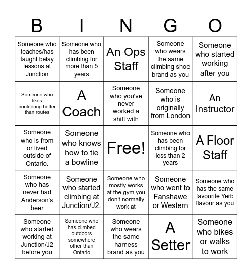 Junction Bingo Card