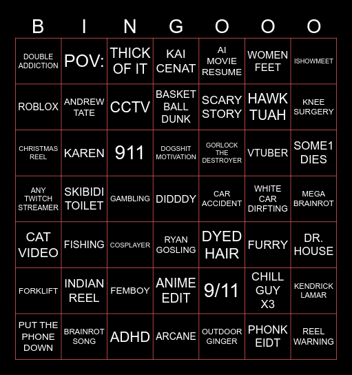 iNSTAGRAM BINFGO Bingo Card