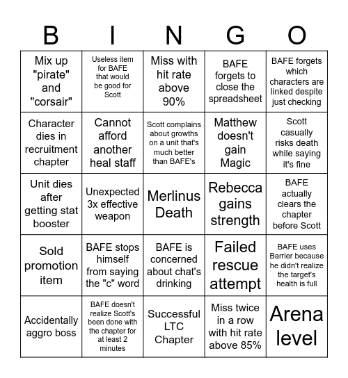 BAFE Soul Link 2 Bingo Card